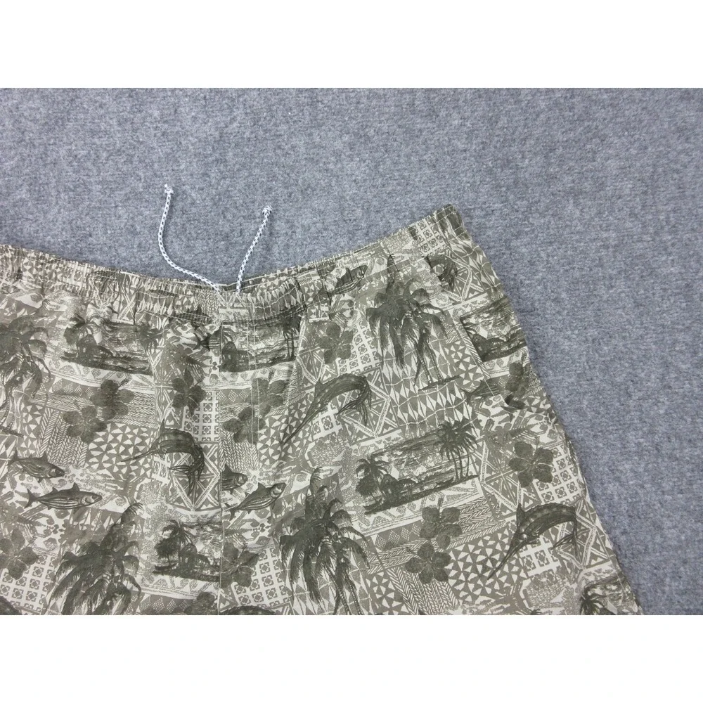 Columbia PFG Swim Trunks Mens XL Green Tropical Fish Print Mesh Lined Drawstring